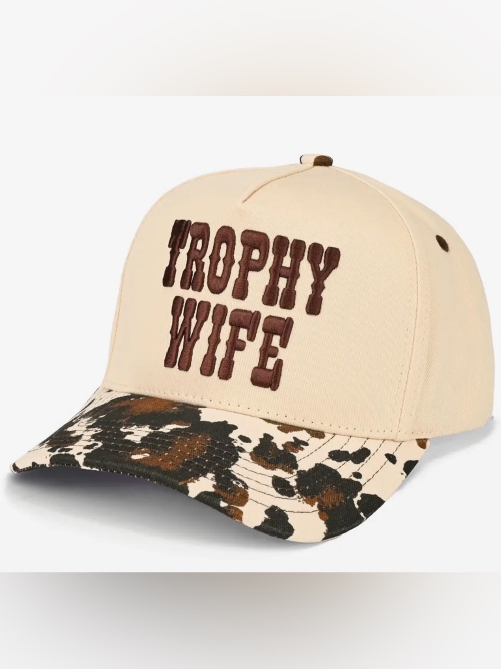 Trophy Wife Embroidered Beige & Brown Cow/Camo Baseball Cap - Picture 1 of 4